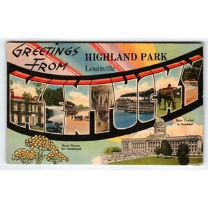 Greetings From Highland Park Louisville Kentucky Postcard Large Letter 1945